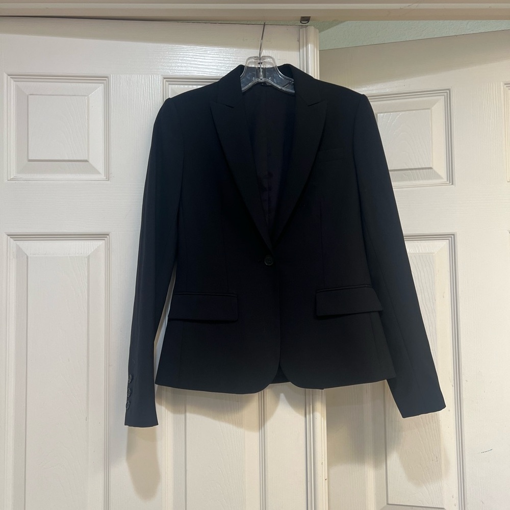 Theory single‎ button black wool blazer women’s size 0 career work office smart